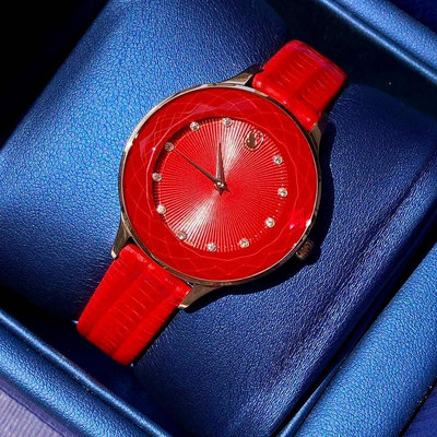 SWAROVSKI Octea Nova 紅色錶盤 紅色皮革錶帶 石英 女士手錶 5650002