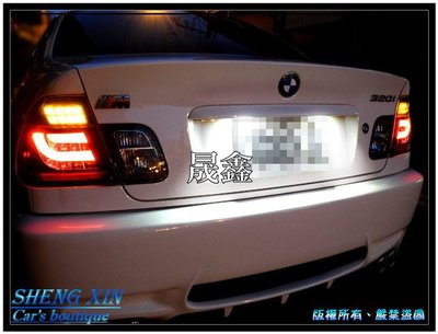 《晟鑫》全新 高品質 BMW E46 98~01年 4D 4門 類F10 光柱 LED方向燈 透明黑底尾燈組