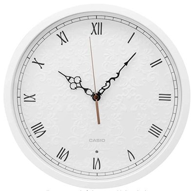 14542A 日本進口 好品質 正品 CASIO卡西歐 圓形簡約白色框掛鐘電波鐘 牆鐘浮雕藝術時鐘錶送禮禮品家飾