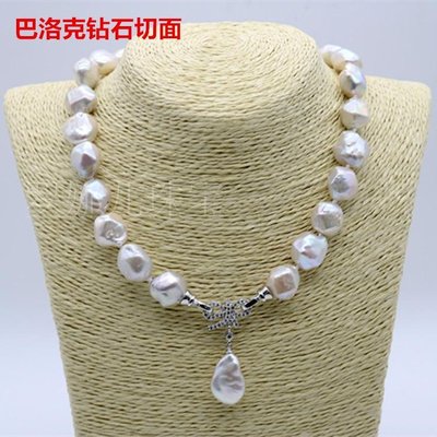 設計款淡水白色珍珠項鍊13~14mm銀扣項鍊時尚情人禮物母親節