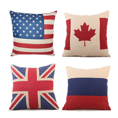 歐式沙發靠墊辦公室棉麻靠墊 抱枕美國英國等國旗靠墊 一件代發