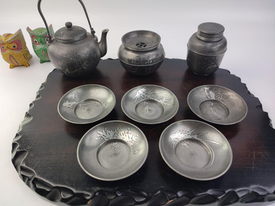 日本回流老錫茶具套裝，間村自造，茶托賣了