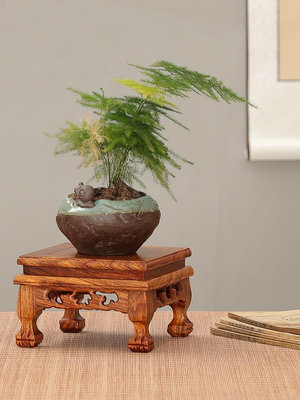 花梨木雕刻佛像奇石擺件底座長方形實木茶壺花瓶盆景魚缸底座托架