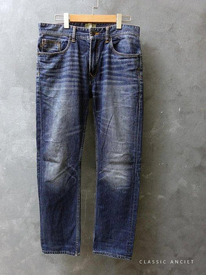 美國戶外品牌 Timberland 藍色系仿舊刷紋 直筒 牛仔褲 32腰