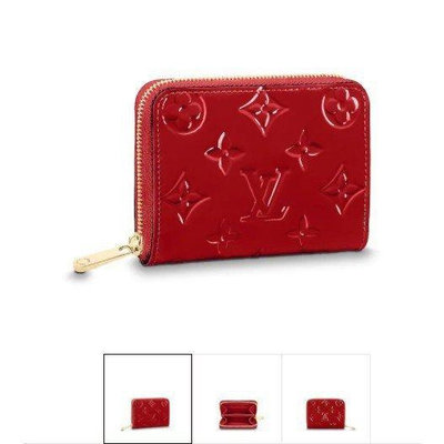 全新意大利代購Louis Vuitton LV M90202 經典花紋全漆皮壓紋信用卡零錢包紅 有現貨