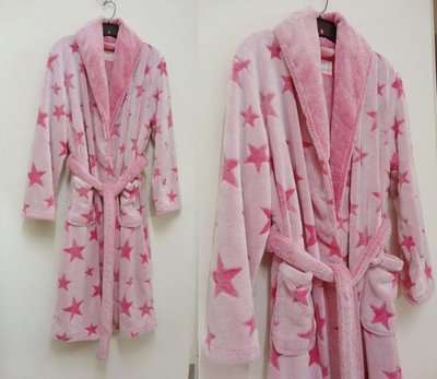 *SKY天天購* 英國專櫃 F&F 連帽 珊瑚絨 法蘭絨 睡袍 浴袍 睡衣 雙面 超厚 粉紅色星星 M L號