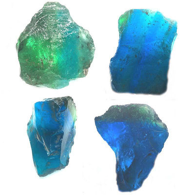 廠家直供雙色玻璃原石 帶發晶琉璃 雕刻 做飾品 藍 綠色 玻璃原料