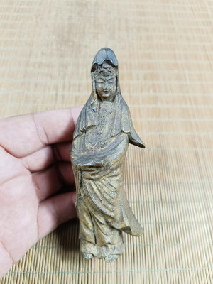 日本回流銅器 老銅觀音 菩薩 書卷觀音菩薩 實心銅觀音像