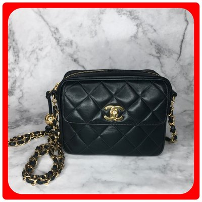 【 RECOVER 名品二手sold out 】CHANEL VINTAGECO 黑色方形小牛皮金球包 可斜背