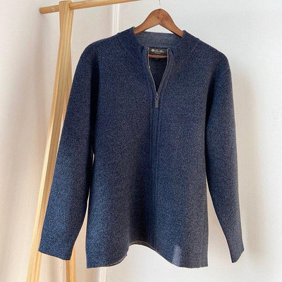 熱款直購#Loro Piana新款羊絨半高領雙面提花針織開衫LP舒適保暖外套男