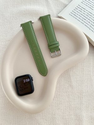 錶帶牛油果綠色系頭層牛皮表帶適用于applewatch234567代SE靜靜的表帶燕芳如意鋪~