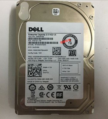 DELL R630 R830 R920 硬碟 2TB 7.2K SATA 2.5" 6G ST2000NX0253