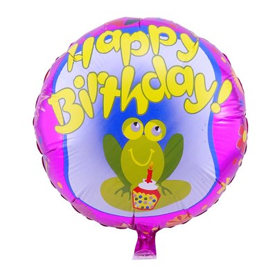 生日氣球派對裝飾佈置 圓形生日鋁箔氣球-青蛙圖-桃色