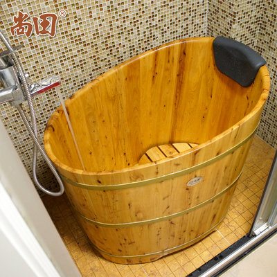 現貨 泡澡桶尚田香柏木橢圓形成人泡澡木桶浴桶實木小型洗澡盆小浴室木質浴缸簡約