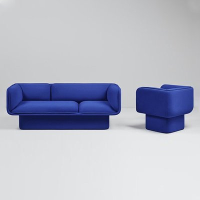 北歐別墅樣板間客廳單人簡約摩登代設計會展三人克萊因藍色沙發