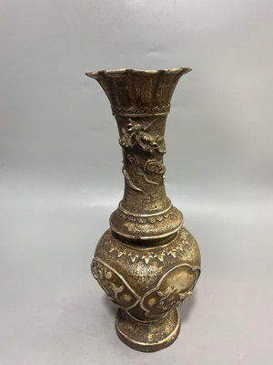 純銅鎏銀花瓶尺寸如圖 4202001 古玩 老貨 雜項