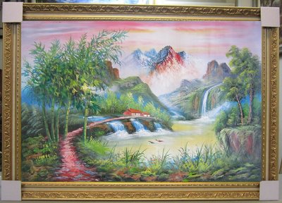 『府城畫廊-手繪油畫』山水畫－聚財湖－節節高昇－72x102－(含框價)－有實體店面，請看關於我聯繫－F680