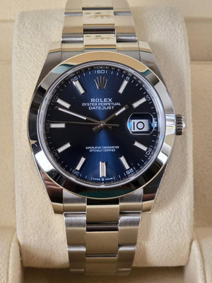 阿中名錶交流站 ROLEX 勞力士DATEJUST 126300 蠔式日誌型 藍面時標寬版錶帶 自動腕錶41mm 2021/07