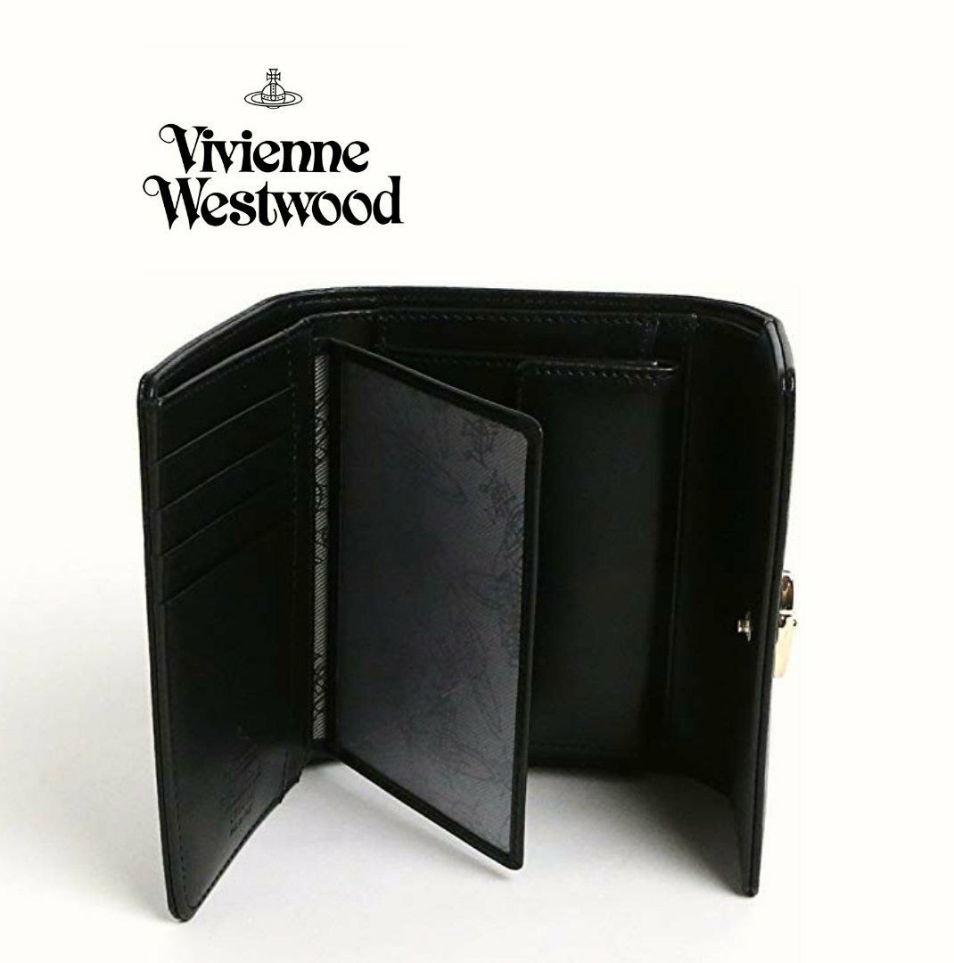 Vivienne Westwood ( 黑色) 防刮真皮三摺中夾皮夾錢包｜100%全新正品