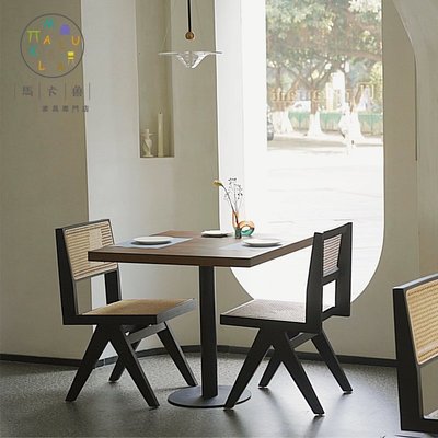 馬卡魯北歐設計師款藤編實木餐椅咖啡廳民宿網紅店餐廳桌椅組合 可開發票
