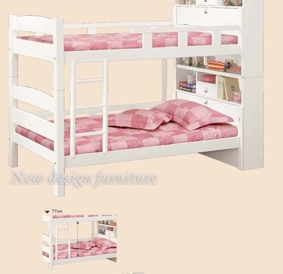 【N D Furniture】台南在地家具-實木多功能檜木色/白色書櫃型雙層床架/床台MC