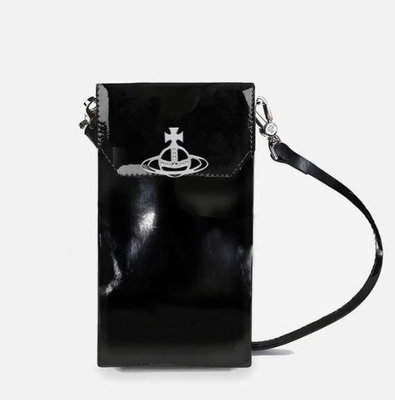 代購Vivienne Westwood Patent Leather Crossbody Phone Bag黑色簡約小廢包手機袋