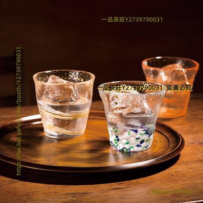 一品茶莊 現貨 日本進口津輕玻璃水華金箔杯 手工四季玻璃杯水杯木盒禮盒