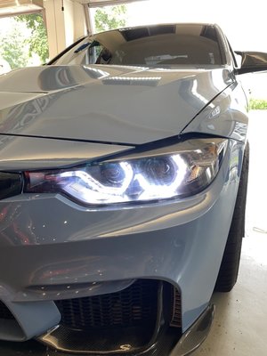 《※台灣之光※》全新BMW F30 14 12 16 15 13年黑底魚眼投射LED雙U型光圈原廠HID專用大燈組 頭燈