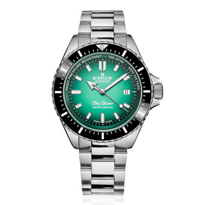 【時光鐘錶公司】EDOX 伊度 E80120.3NM.VDN SkyDiver 海神波賽頓 潛水機械錶