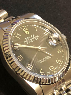 特價 二手港錶 港勞 勞力士RolexDateJust 16234 白鋼殼帶、罕見黑CD紋數字面盤 錶徑36mm