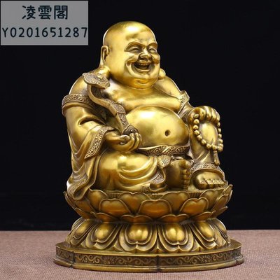 主圖款特大號高48厘米 純銅彌勒佛坐蓮花佛像擺件如意笑佛家居供奉彌勒佛佛像擺設凌雲閣銅像