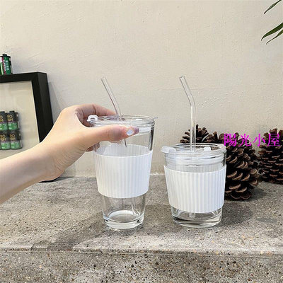 韓國ins風隨行杯 玻璃水杯 水壺 玻璃杯 杯子 可愛水杯 可愛水壺 玻璃吸管水杯-陽光小屋