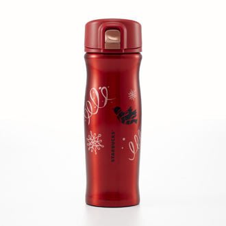 含運1590元~STARBUCKS日本星巴克咖啡2013耶誕新年"紅色節慶圖騰"雙層不鏽鋼美人魚曲線保溫瓶