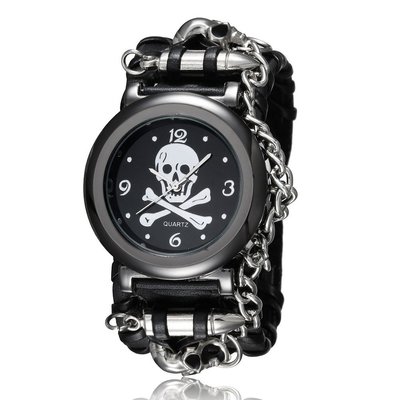 熱銷 手錶腕錶外貿爆款朋克風骷髏頭男款真皮皮帶個性時尚手錶ebay數賣通爆款