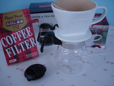 【圖騰咖啡】手沖咖啡組合:咖啡耐熱玻璃壺600cc;日本寶馬陶瓷滴漏咖啡濾杯2~4人份;寶馬咖啡濾紙2~4人份100張入
