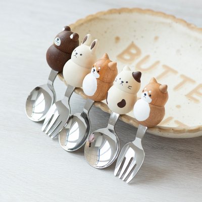 特價！日本進口可愛兔子柴犬兒童飯勺短柄輔食叉蛋糕叉茶勺日式卡通餐具