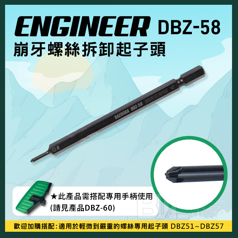 [百威電子] 含稅附發票 日本 ENGINEER DBZ-58 #0 十字 崩牙 起子頭 M1.4~M2.6