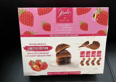 Hamlet比利時草莓牛奶巧克力脆片一盒125g*4入   299元--可超商取貨付款