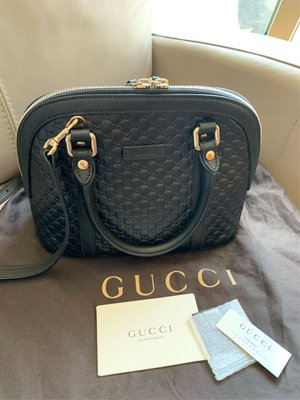 Gucci黑色壓紋雙G貝殼包 斜背/手提包（小）