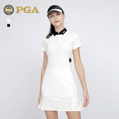 美國PGA高爾夫連衣裙女服裝夏秋季修身顯瘦女裝 百褶裙擺時尚裙子