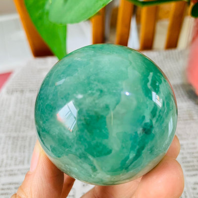 FA72天然綠螢石水晶球擺件綠色水晶原石打磨屬木客廳辦公家居【老王收藏】3188