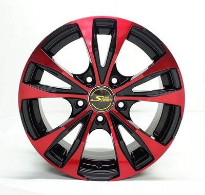 全新鋁圈 wheel S871 16吋鋁圈 4孔100 5孔100 5孔114.3 亮黑底面車紅色