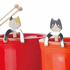 《齊洛瓦鄉村風雜貨》日本zakka雜貨 高桑金屬 日本製 貓咪造型杯緣湯匙 三花貓咪湯匙 咖啡攪拌匙 造型湯匙