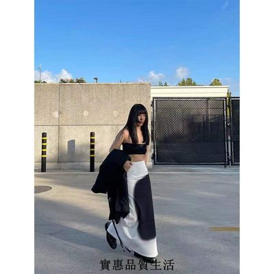 特賣-裙子 連衣裙 洋裝 春夏季新中式國風黑白暈染水墨裙長款小眾設計ins高腰半身裙