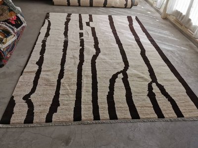米可家飾~301x221 現代手工設計師地毯  原色羊毛白黑簡單北歐客廳地毯手工地毯