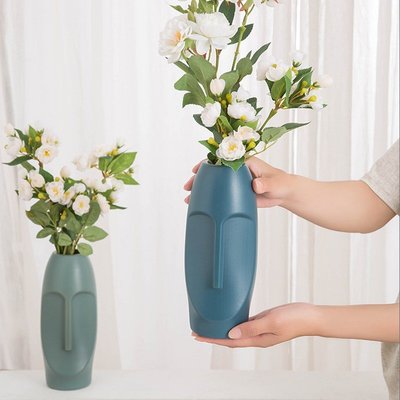 創意北歐塑料仿釉花瓶 客廳插花擺件 現代簡約抽象電視櫃裝飾