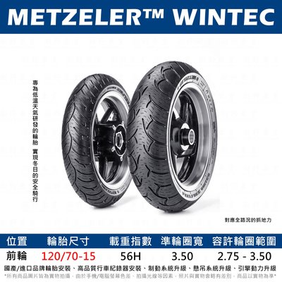 台中潮野車業 完工價 METZELER 象牌 WINTEC 120/70-15 加大排水溝槽 特殊膠料 快速暖胎