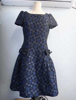 jacob00765100 ~ 正品 M's GRACY 藍黑色 織花優雅洋裝 size: 38