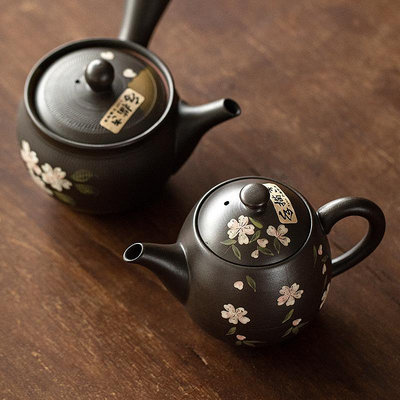 椒房 日本進口常滑燒陶瓷櫻花茶壺 日式家用茶具 黑泥陶土匠人手作陶器 gy