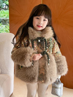 A 【女童外套】女寶寶皮草外套冬季新款兒童毛毛衣女童洋氣時髦小童女孩加厚